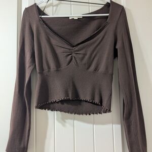 La Hearts Brown Long Sleeve Crop Top